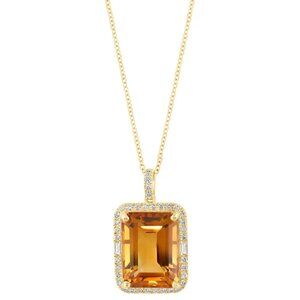 EFFY Citrine & Diamond Emerald-Cut Halo Pendant